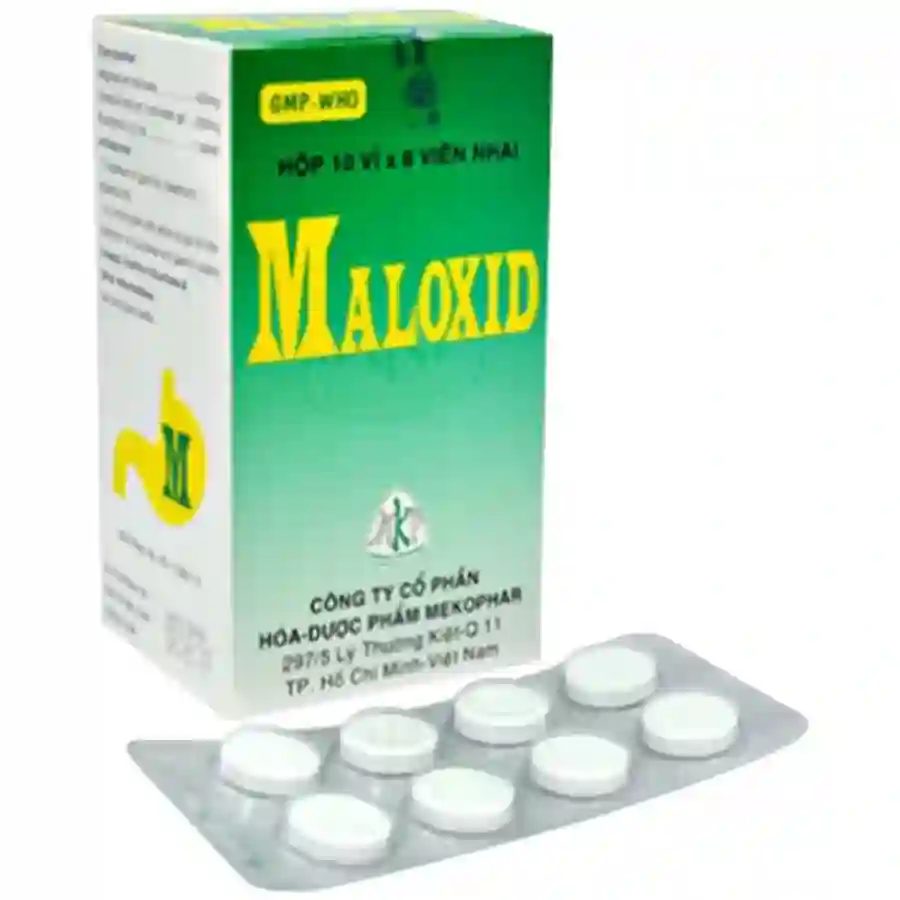 Viên nhai Maloxid Mekophar điều trị viêm dạ dày, ợ chua, thừa acid dịch vị (10 vỉ x 8 viên)
