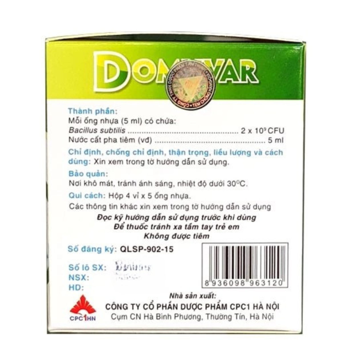 Hỗn dịch uống men vi sinh Domuvar