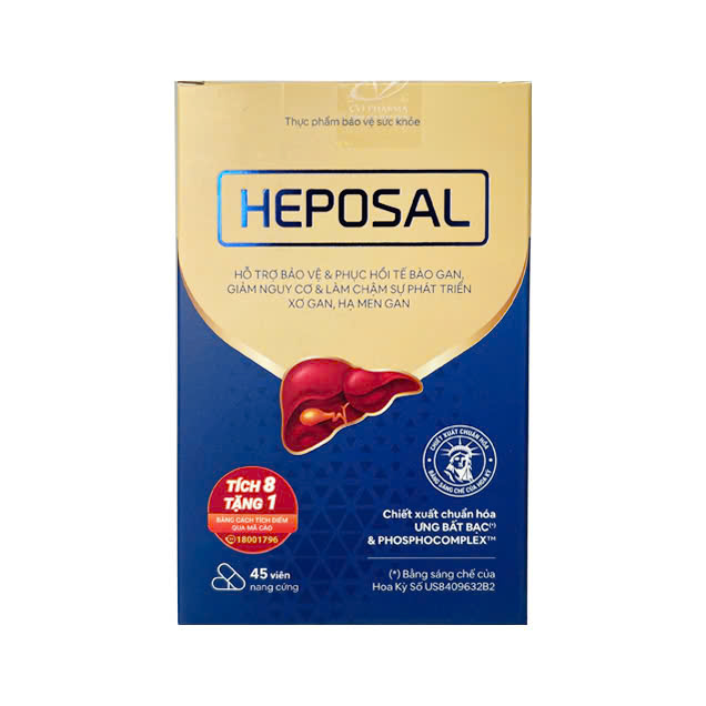 Viên uống Heposal hỗ trợ tăng cường chức năng gan, bảo vệ và phục hồi tế bào gan Hộp 45 viên