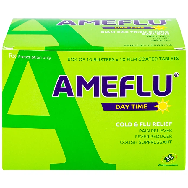 Thuốc Ameflu Day Time OPV giảm các triệu chứng cảm lạnh và cảm cúm (10 vỉ x 10 viên)