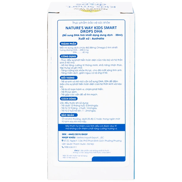 Siro Kids Smart Drops DHA 20ml Nature's Way thúc đẩy sự phát triển của não bộ và hệ thần kinh ở trẻ nhỏ
