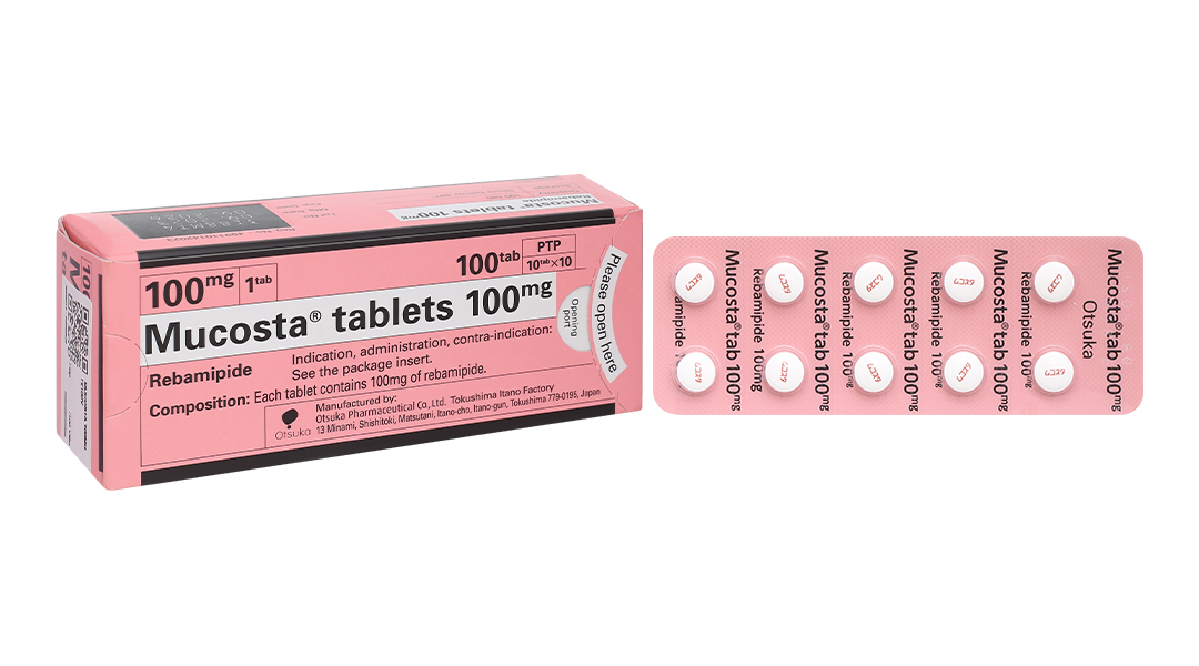 Viên nén Mucosta 100mg điều trị loét dạ dày (10 vỉ x 10 viên)