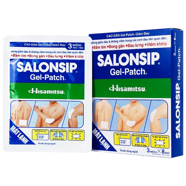 Cao dán Salonsip Gel - Patch Hisamitsu giảm đau, kháng viêm do mỏi cơ, đau cơ (8 vỉ x 3 viên)