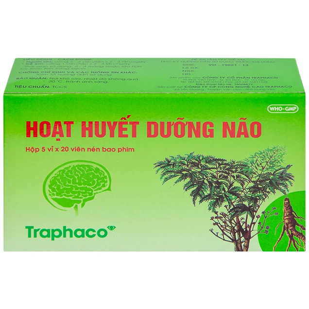 Thuốc Hoạt Huyết Dưỡng Não bao phim Traphaco điều trị suy giảm trí nhớ, căng thẳng thần kinh
