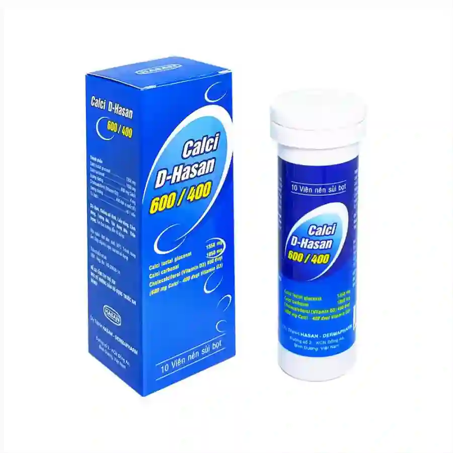 Viên sủi Calci D-Hasan 600/400 hộp 1 tuýp 10 viên