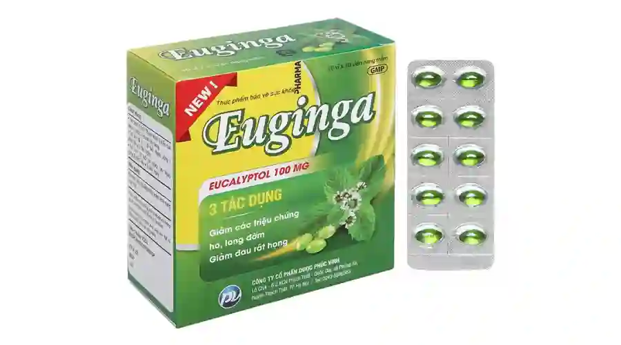 Euginga (Hộp 100 viên) - Giảm ho, long đờm, giảm đau rát họng