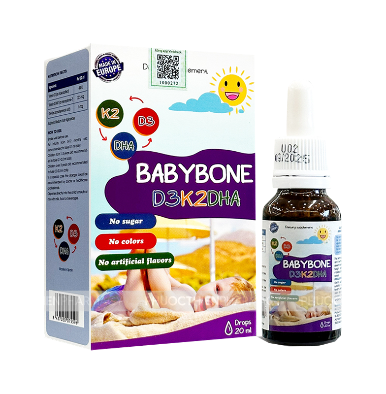 BabyBone D3K2DHA là sản phẩm bổ sung vitamin D3, K2 và DHA